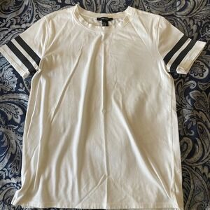 Forever 21 women's cream Striped Sleeve T-Shirt Casual Everyday‎ Top Size XS